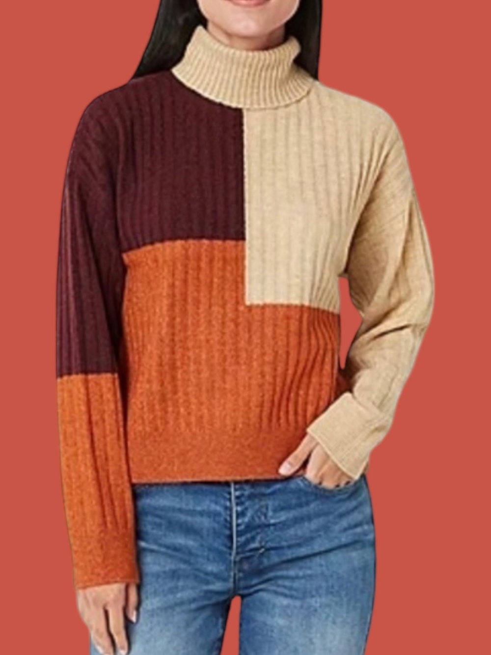 a.n.a Colorblock Ribbed Turtleneck